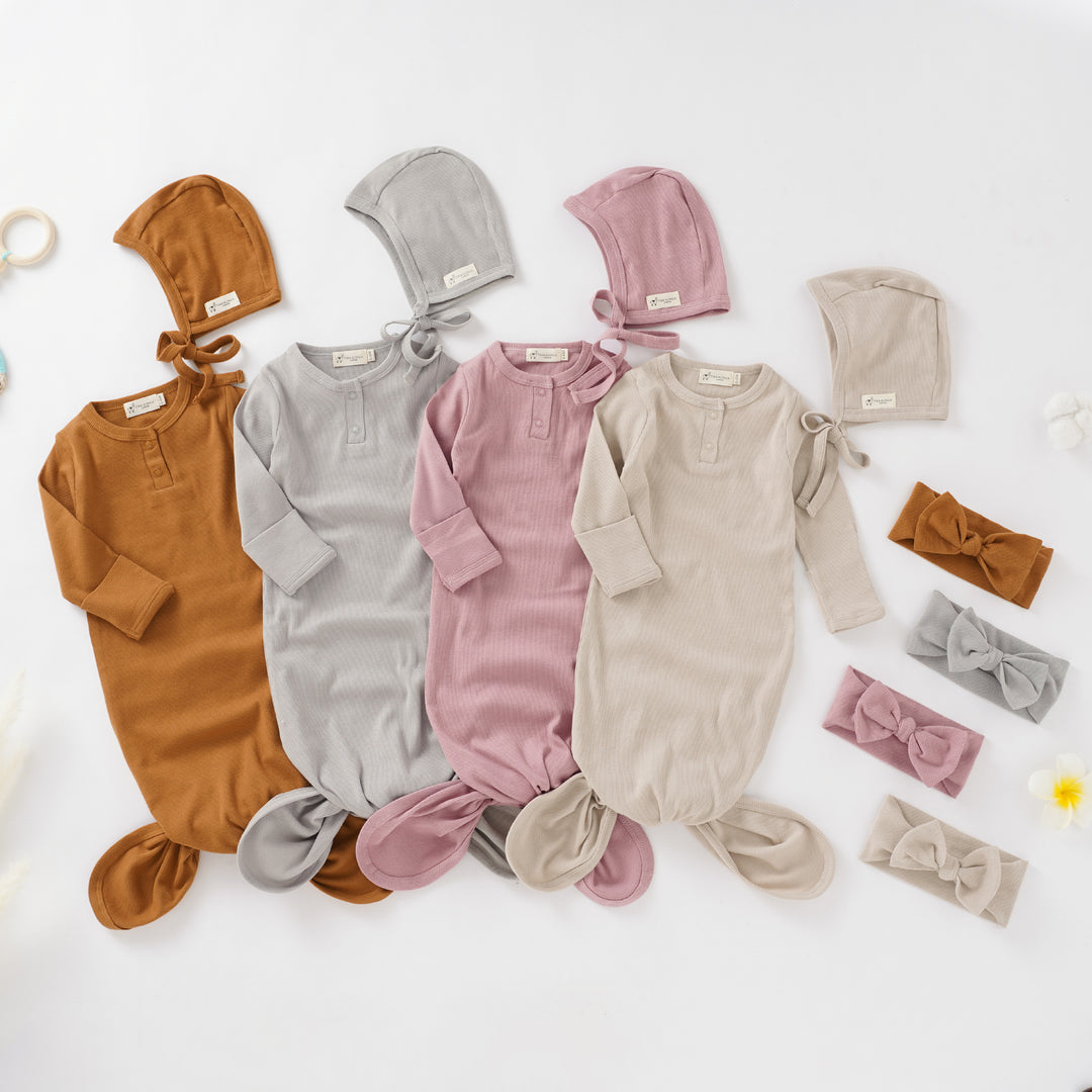 Organic Cotton Newborn Gown Set with Headband and Hat (0-6 months) - Tiny Alpaca UK