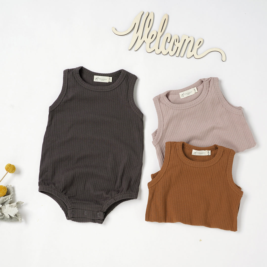 Tiny Alpaca Baby Sleeveless Organic Bodysuits - Tiny Alpaca UK