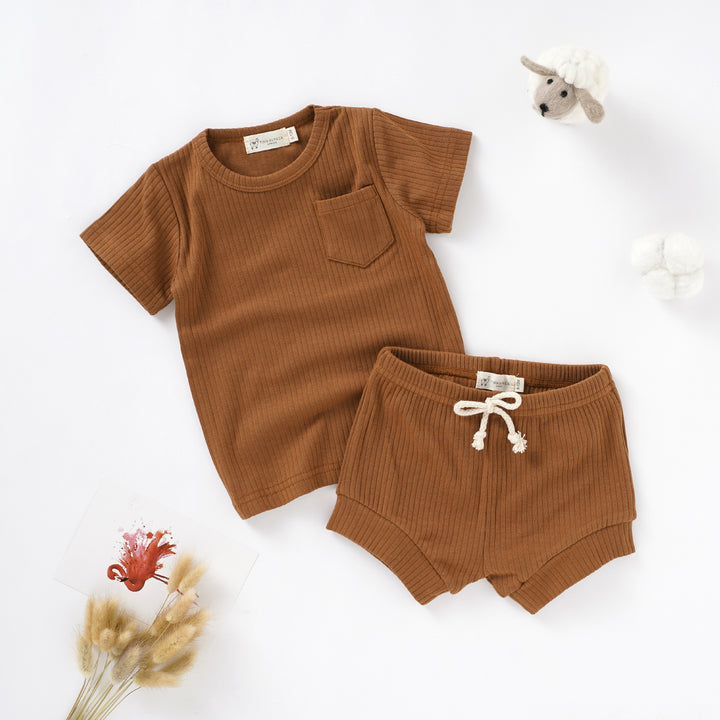 Organic Natural Cotton Short Sleeve Baby Cord Set - Tiny Alpaca UK
