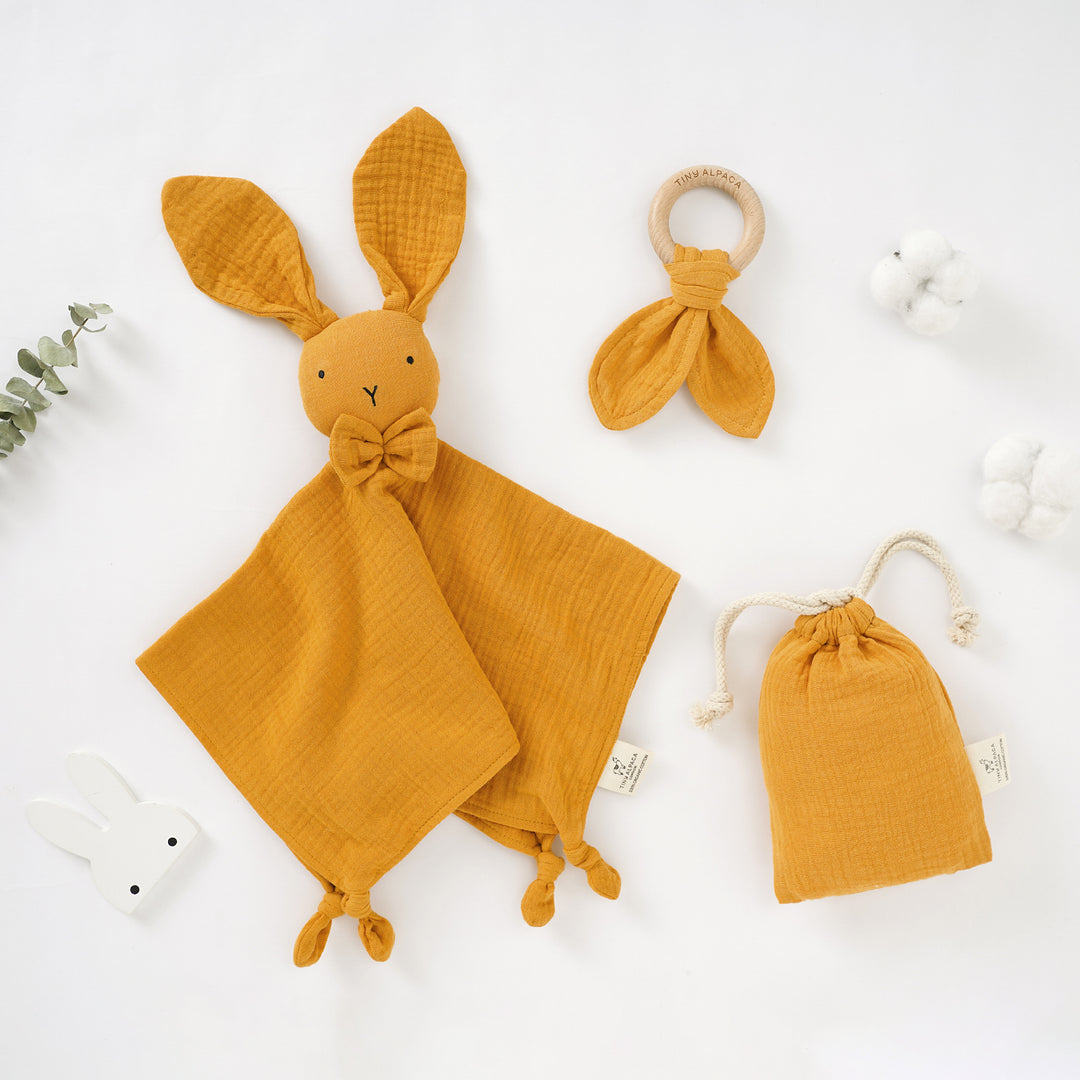 Organic Cotton Bunny Security Blanket With Teether 40x40CM - Tiny Alpaca UK