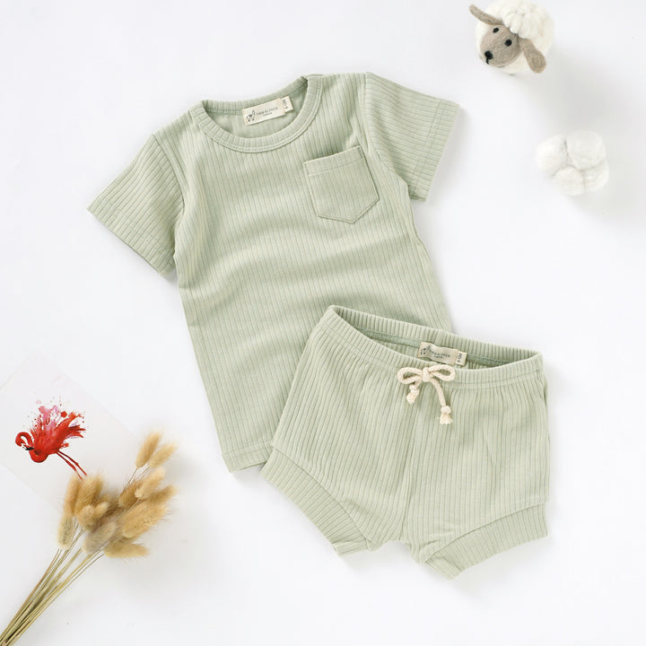 Organic Natural Cotton Short Sleeve Baby Cord Set - Tiny Alpaca UK