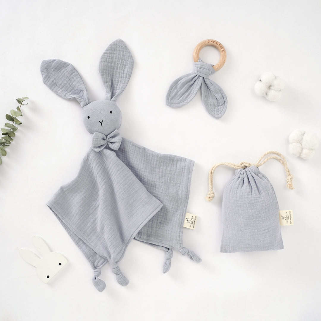 Organic Cotton Bunny Security Blanket With Teether 40x40CM - Tiny Alpaca UK