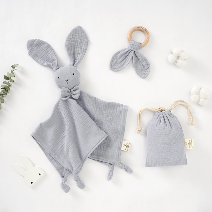 Organic Cotton Bunny Security Blanket With Teether 40x40CM - Tiny Alpaca UK
