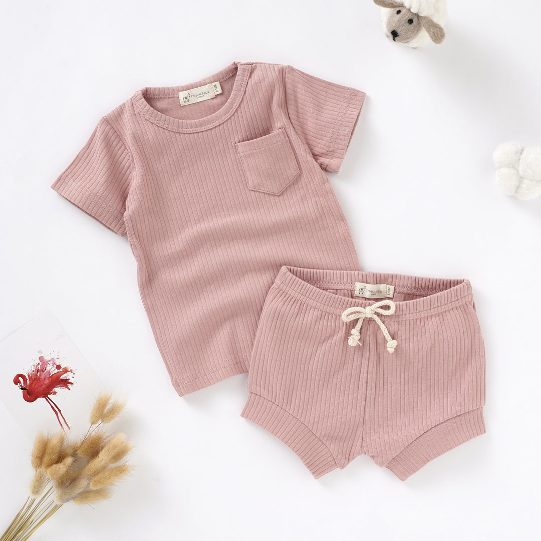 Organic Natural Cotton Short Sleeve Baby Cord Set - Tiny Alpaca UK
