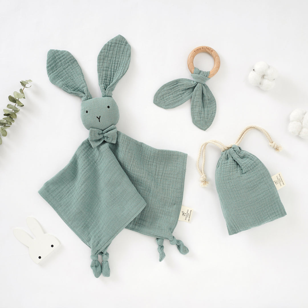Organic Cotton Bunny Security Blanket With Teether 40x40CM - Tiny Alpaca UK