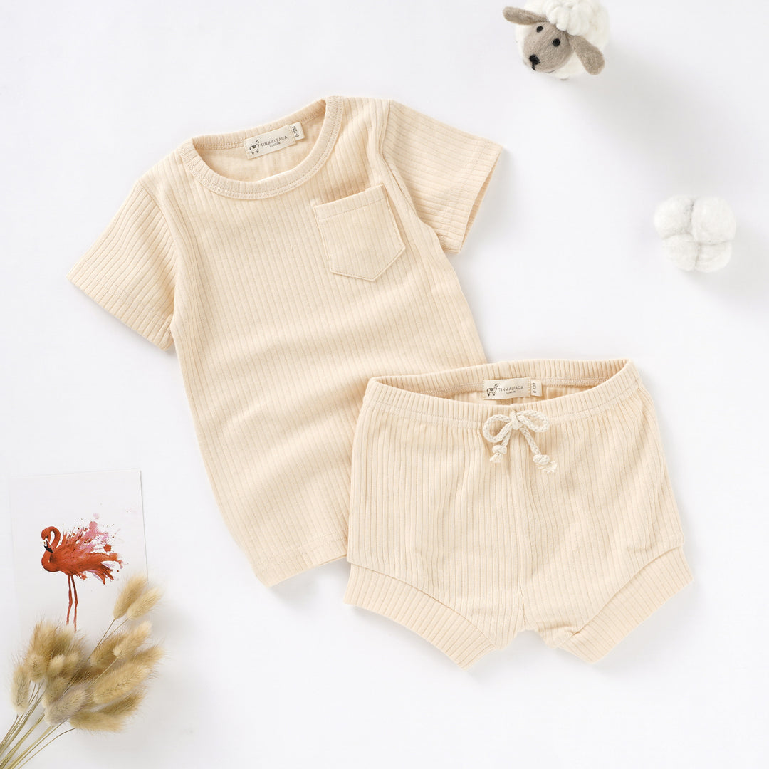 Organic Natural Cotton Short Sleeve Baby Cord Set - Tiny Alpaca UK
