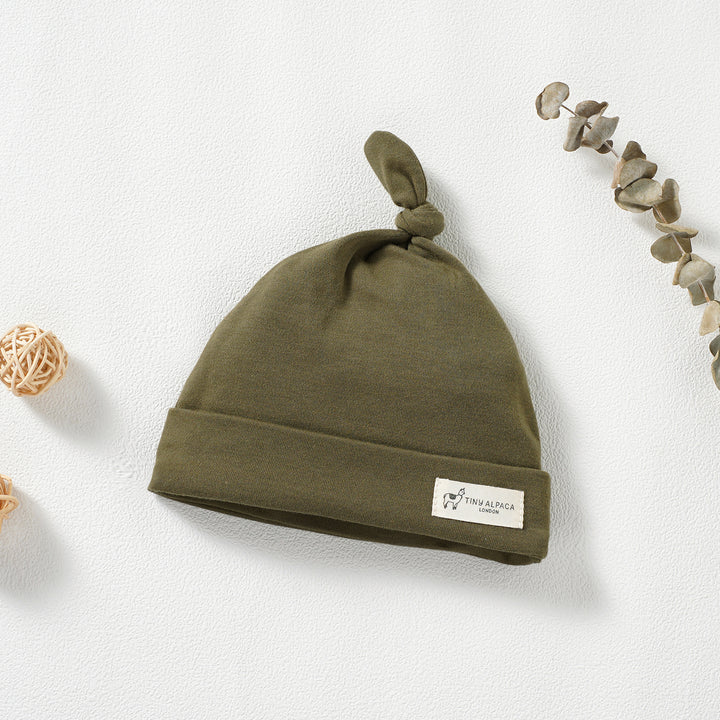 Organic Cotton Smooth Baby Hats Set of 3 (0-18 Months) (Green, Clay &amp; Orange) - Tiny Alpaca UK