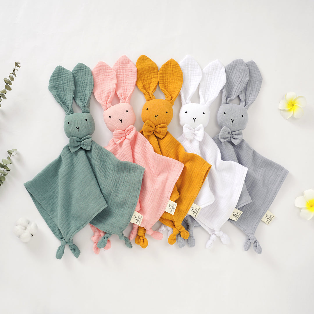 Organic Cotton Bunny Security Blanket With Teether 40x40CM - Tiny Alpaca UK
