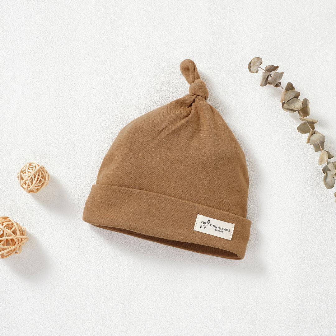 Organic Cotton Smooth Baby Hats Set of 3 (0-18 Months) (Green, Clay &amp; Orange) - Tiny Alpaca UK