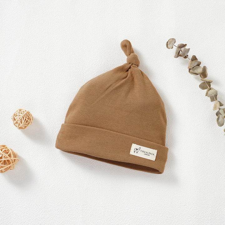Organic Cotton Smooth Baby Hats Set of 3 (0-18 Months) (Green, Clay &amp; Orange) - Tiny Alpaca UK