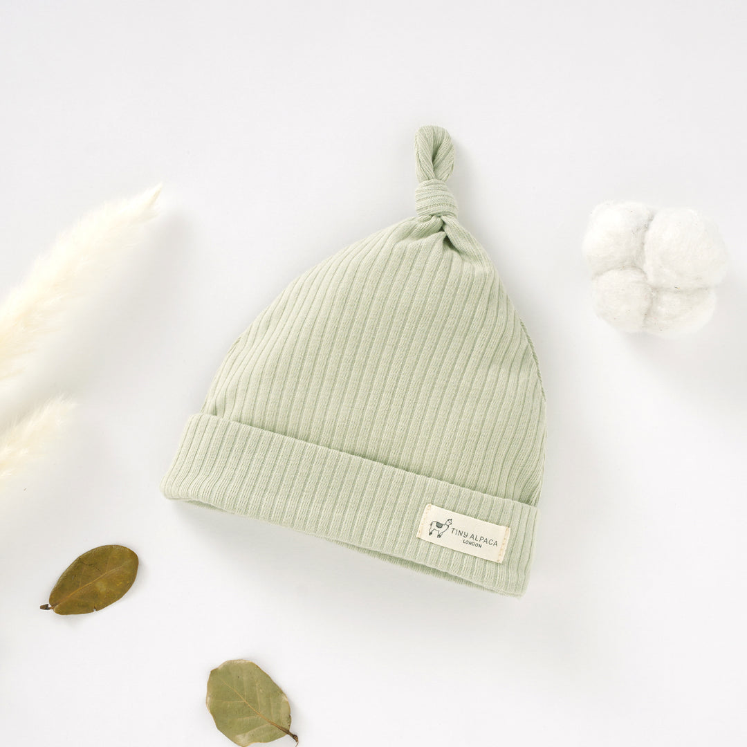 Organic Natural Cotton Ribbed Baby Hats Set of 3 (0-6 months) (Lime, Blush and Cream) - Tiny Alpaca UK