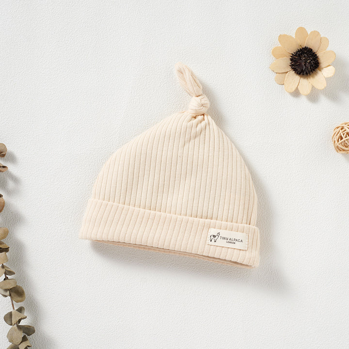 Organic Natural Cotton Ribbed Baby Hats Set of 2 (0-6 Months) (Cream and Ocean) - Tiny Alpaca UK
