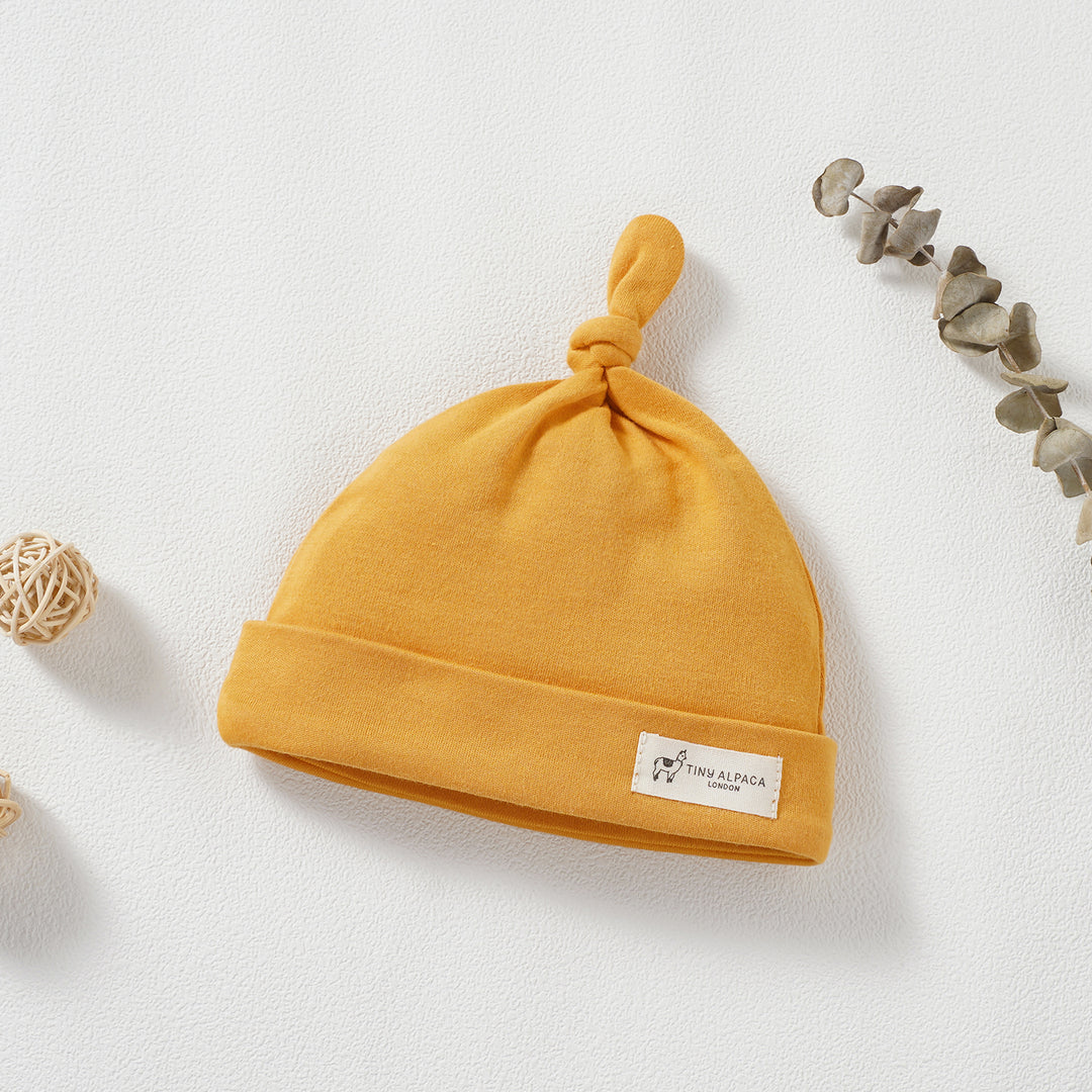 Organic Cotton Smooth Baby Hats Set of 3 (0-18 Months) (Green, Clay &amp; Orange) - Tiny Alpaca UK