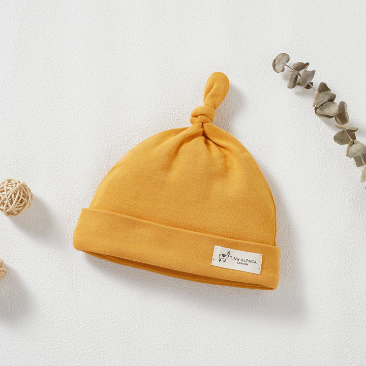Organic Cotton Smooth Baby Hats Set of 3 (0-18 Months) (Green, Clay &amp; Orange) - Tiny Alpaca UK