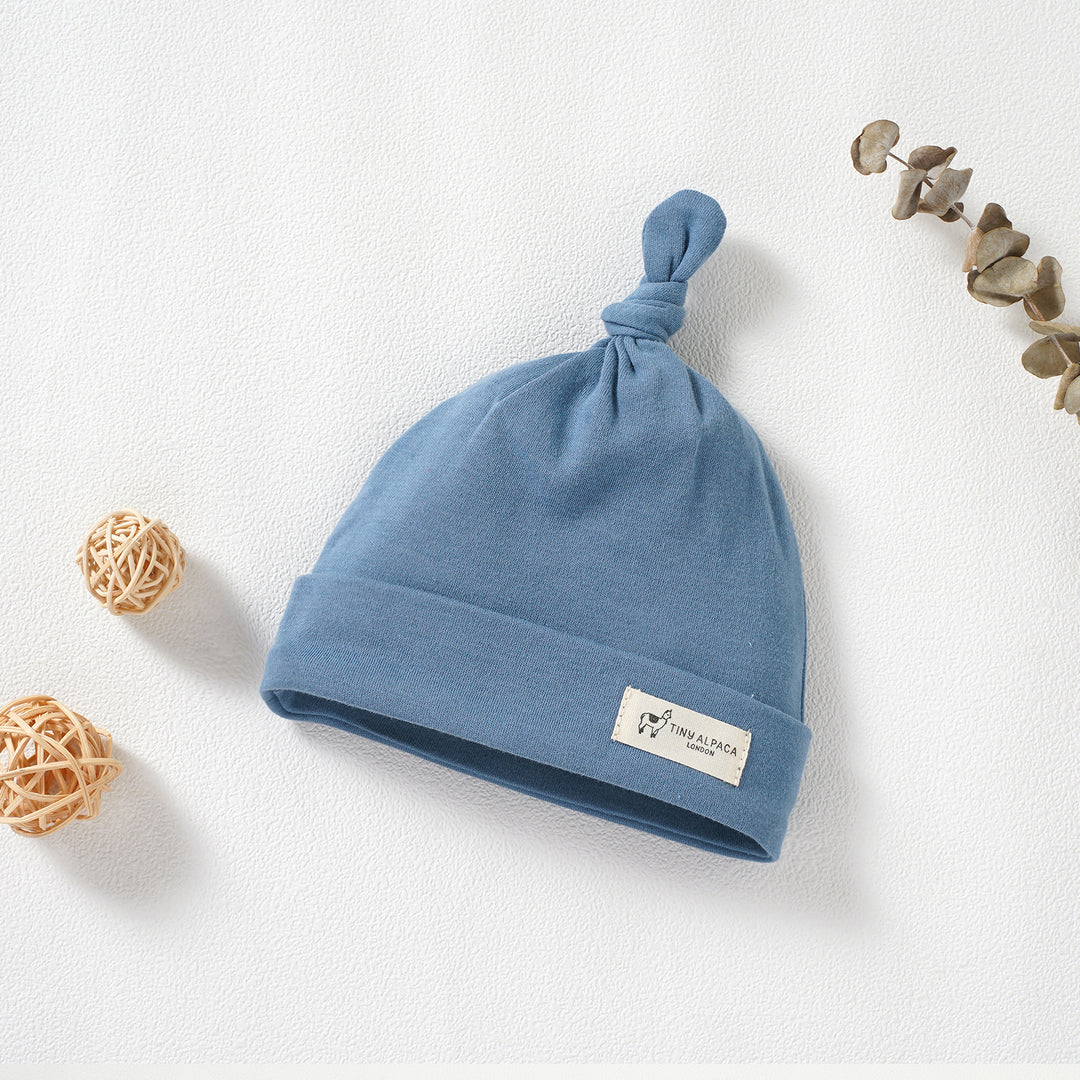 Organic Cotton Smooth Baby Hats Set of 3 (0-18 Months) (Ocean, White &amp; Grey) - Tiny Alpaca UK