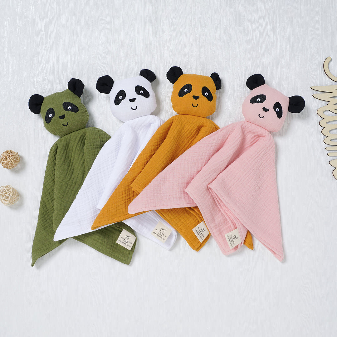 Panda Organic Cotton Comforter with Teether and Drawstring Bag - Tiny Alpaca UK