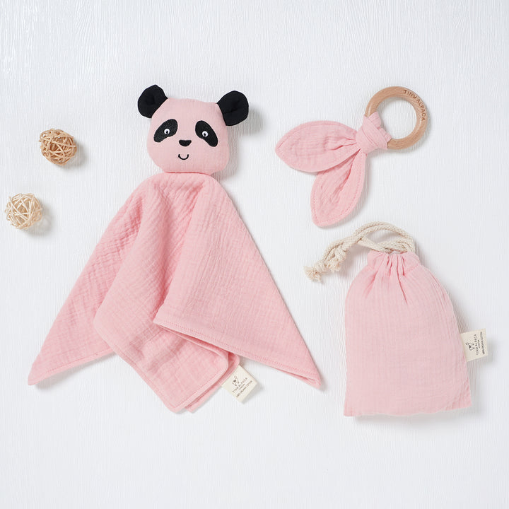 Panda Organic Cotton Comforter with Teether and Drawstring Bag - Tiny Alpaca UK