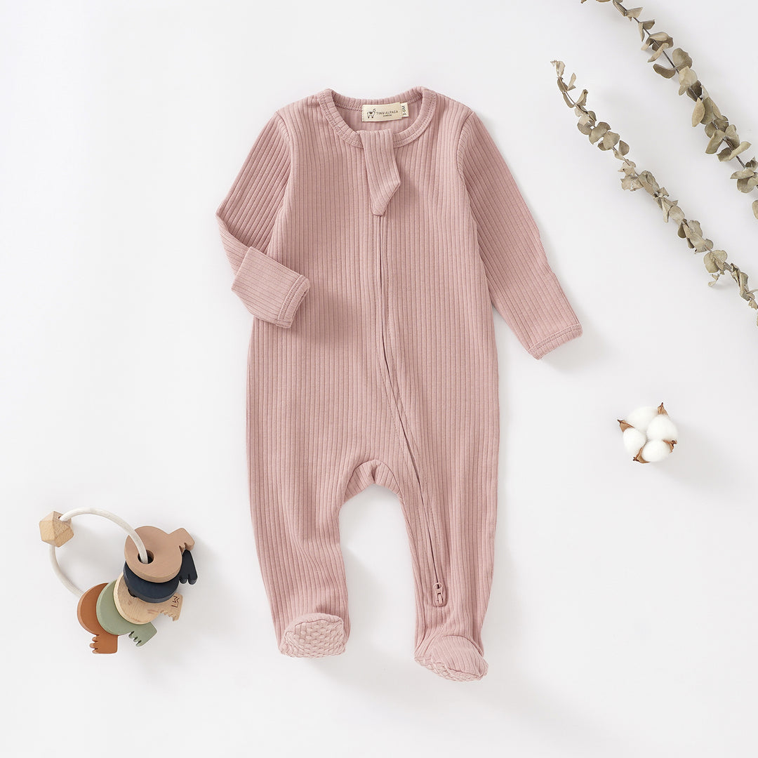 Organic Cotton Ribbed Sleepsuit with Two Way Zipper | 0-24 M - Tiny Alpaca UK
