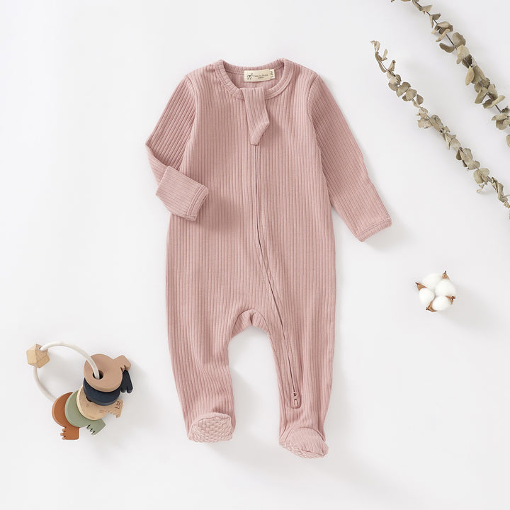 Organic Cotton Ribbed Sleepsuit with Two Way Zipper | 0-24 M - Tiny Alpaca UK
