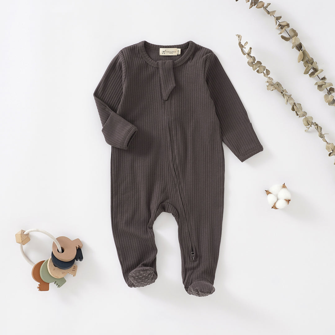 Organic Cotton Ribbed Sleepsuit with Two Way Zipper | 0-24 M - Tiny Alpaca UK