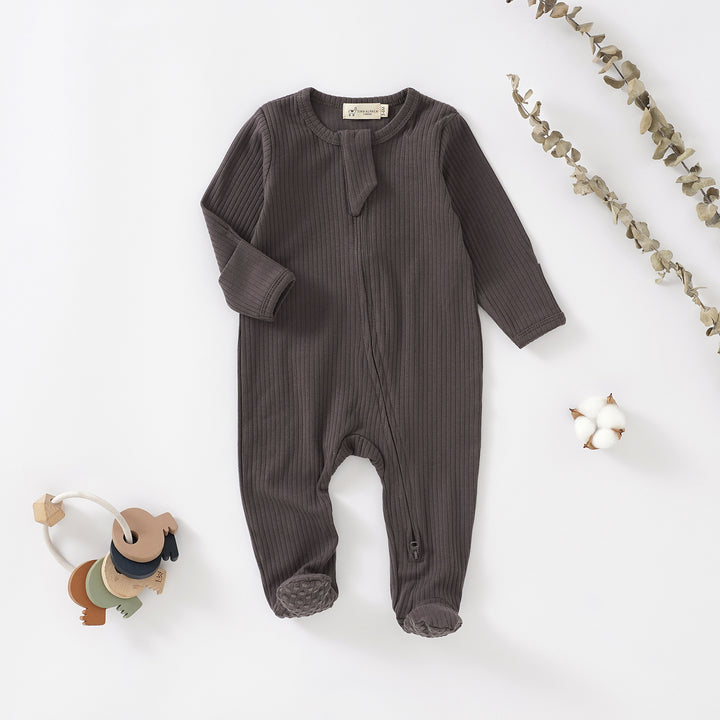 Organic Cotton Ribbed Sleepsuit with Two Way Zipper | 0-24 M - Tiny Alpaca UK