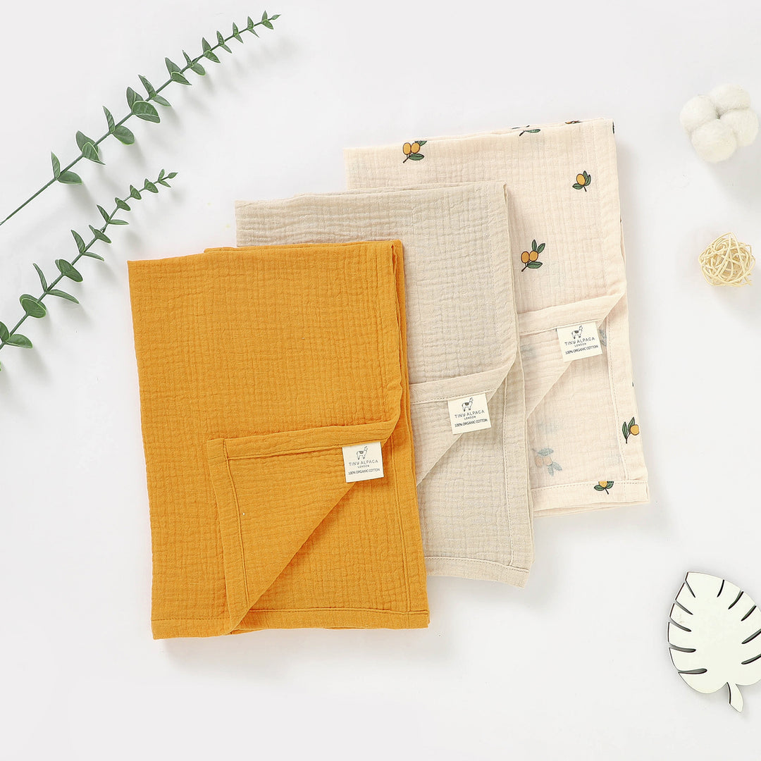 Organic Cotton Muslin Cloths "Lemons" Set of 3 60X60CM - Tiny Alpaca UK