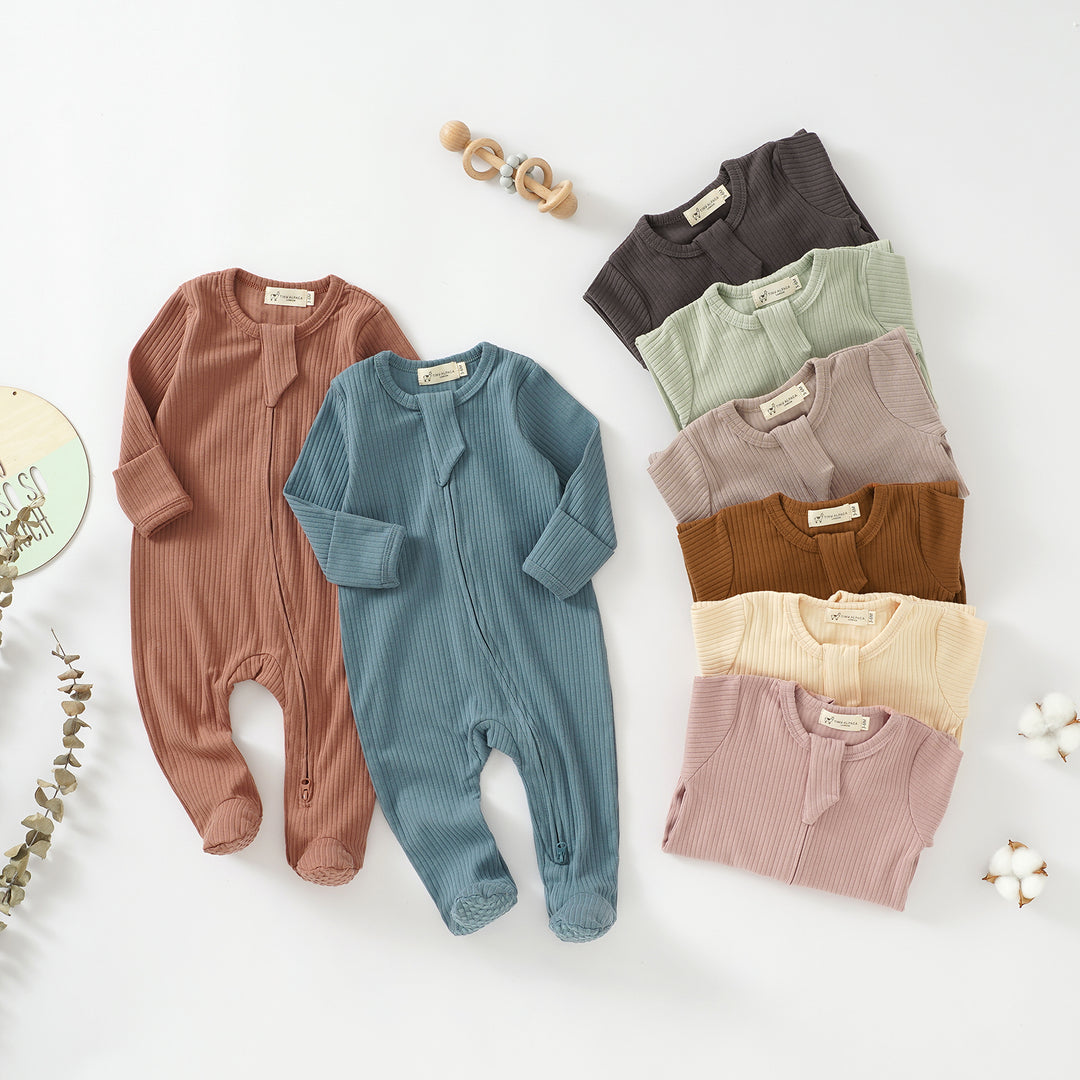 Organic Cotton Ribbed Sleepsuit with Two Way Zipper | 0-24 M - Tiny Alpaca UK