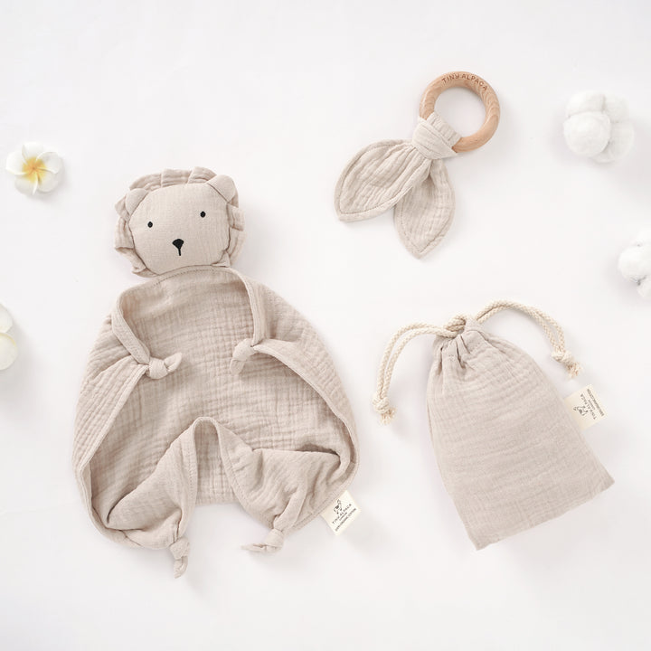 Organic Cotton Lion Security Blanket With Teether - Tiny Alpaca UK