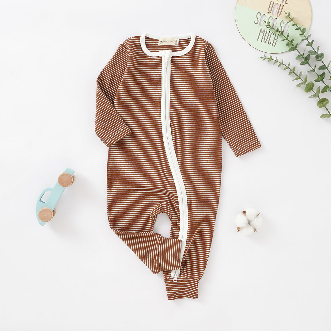 Organic Cotton Striped Footless Jumpsuit with Two Way Zipper | 0-24 M - Tiny Alpaca UK