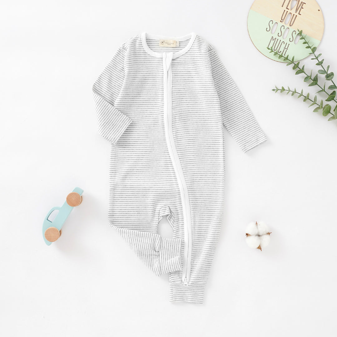 Organic Cotton Striped Footless Jumpsuit with Two Way Zipper | 0-24 M - Tiny Alpaca UK