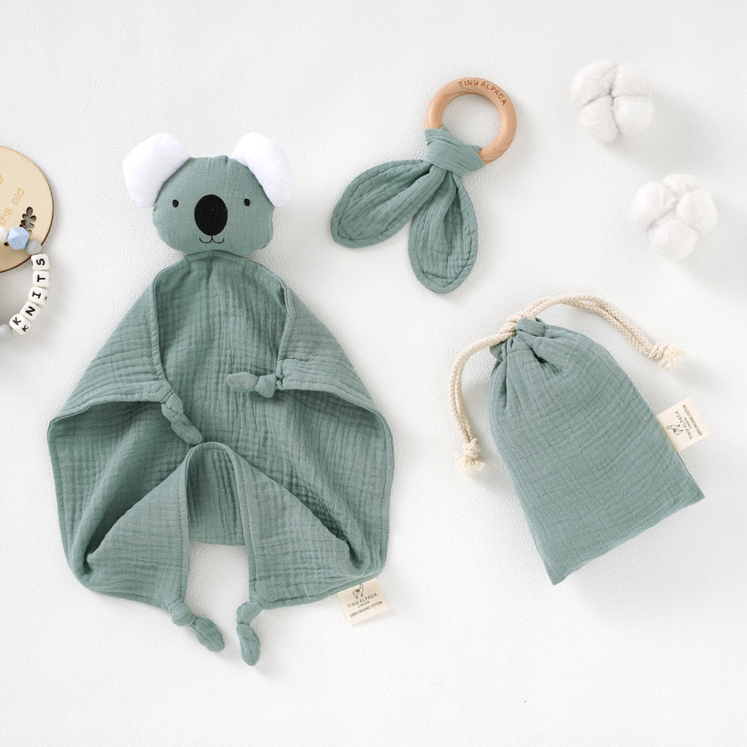 Koala Organic Cotton Security Blanket With Teether | 40x40CM - Tiny Alpaca UK