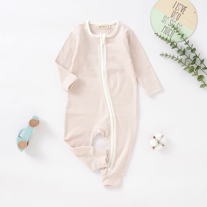 Organic Cotton Striped Footless Jumpsuit with Two Way Zipper | 0-24 M - Tiny Alpaca UK