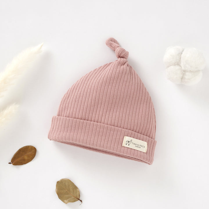 Organic Natural Cotton Ribbed Baby Hats Set of 3 (0-6 months) (Lime, Blush and Cream) - Tiny Alpaca UK
