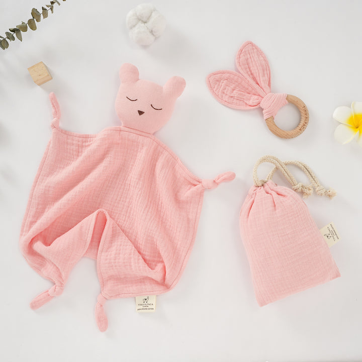 Sleeping Bear Organic Cotton Security Blanket With Teether - Tiny Alpaca UK