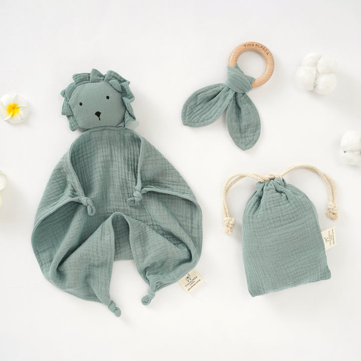 Organic Cotton Lion Security Blanket With Teether - Tiny Alpaca UK