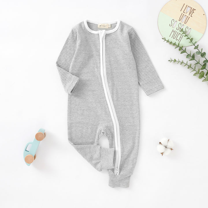 Organic Cotton Striped Footless Jumpsuit with Two Way Zipper | 0-24 M - Tiny Alpaca UK
