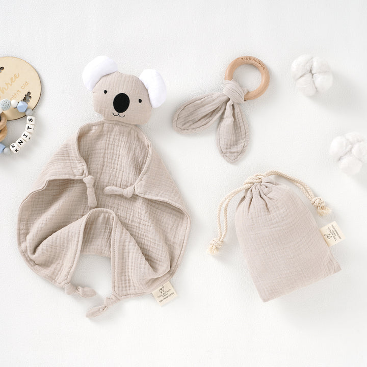 Koala Organic Cotton Security Blanket With Teether | 40x40CM - Tiny Alpaca UK