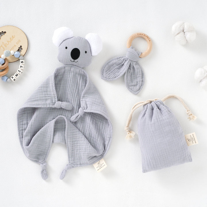 Koala Organic Cotton Security Blanket With Teether | 40x40CM - Tiny Alpaca UK
