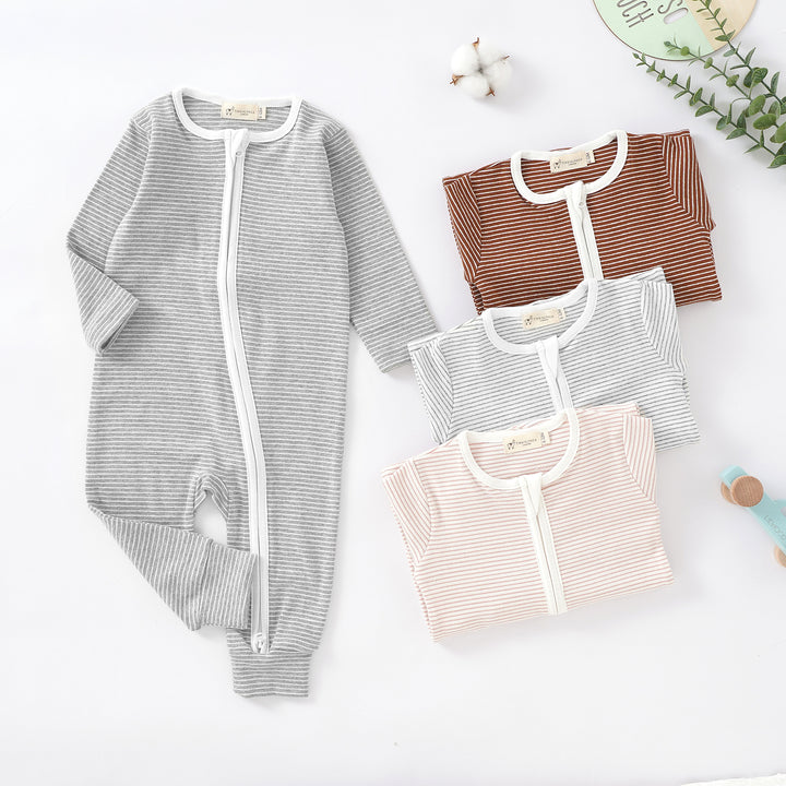 Organic Cotton Striped Footless Jumpsuit with Two Way Zipper | 0-24 M - Tiny Alpaca UK
