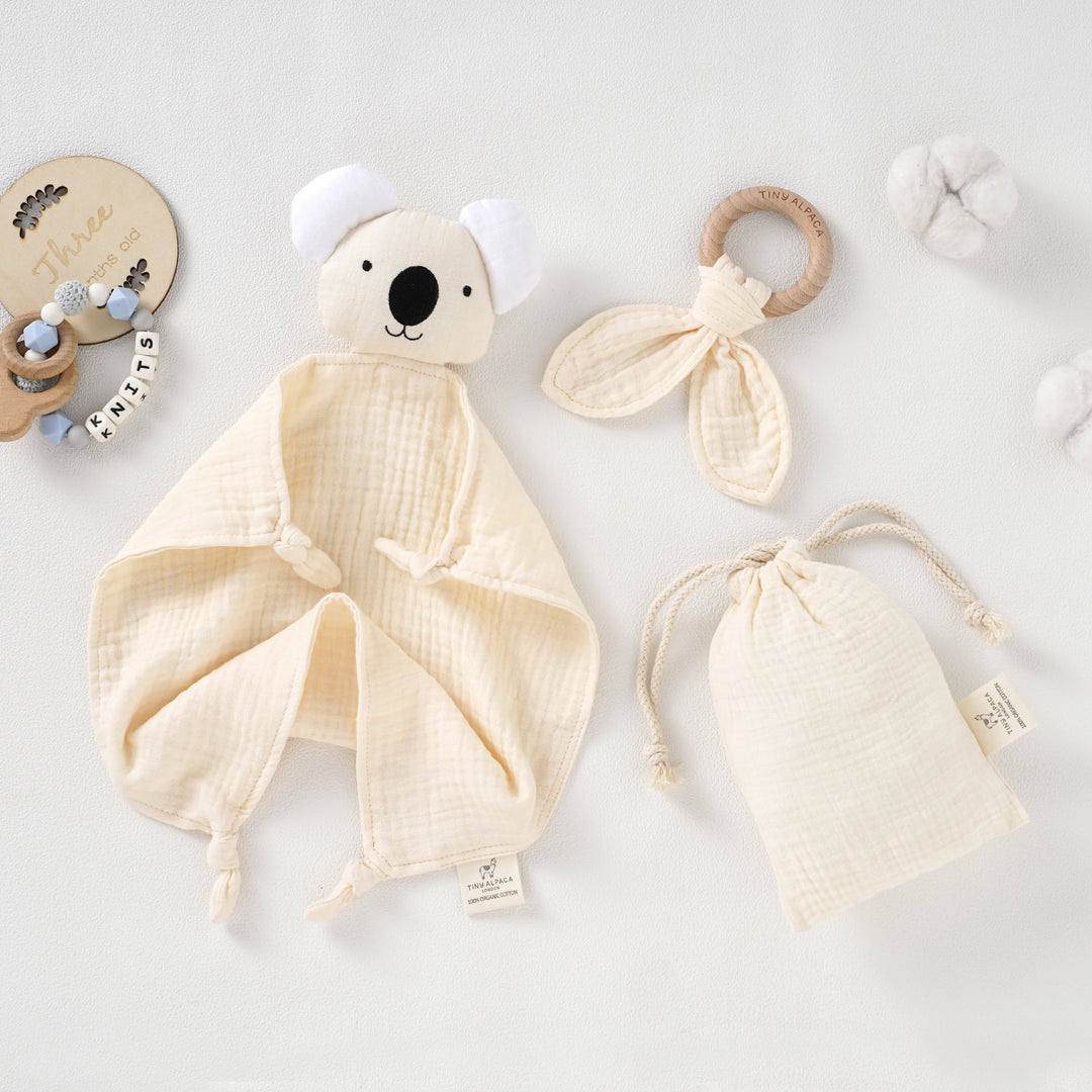 Koala Organic Cotton Security Blanket With Teether | 40x40CM - Tiny Alpaca UK