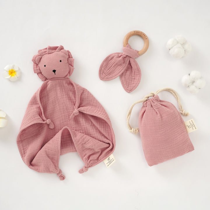 Organic Cotton Lion Security Blanket With Teether - Tiny Alpaca UK