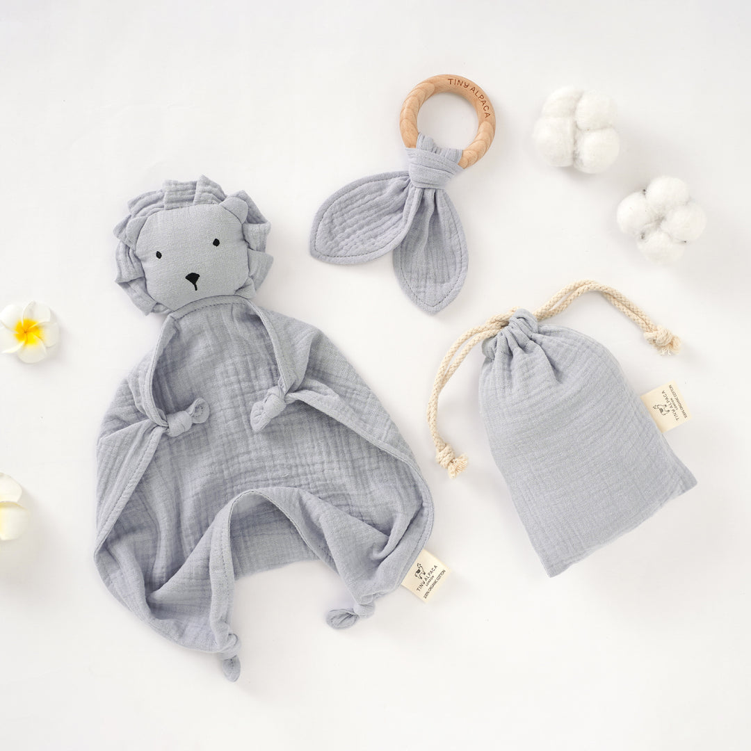 Organic Cotton Lion Security Blanket With Teether - Tiny Alpaca UK