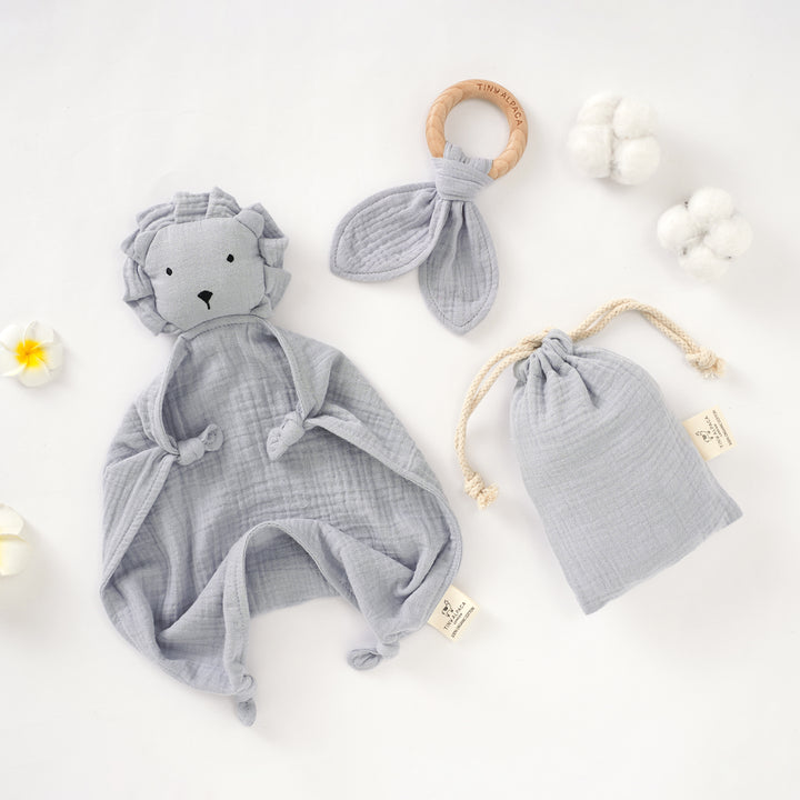 Organic Cotton Lion Security Blanket With Teether - Tiny Alpaca UK