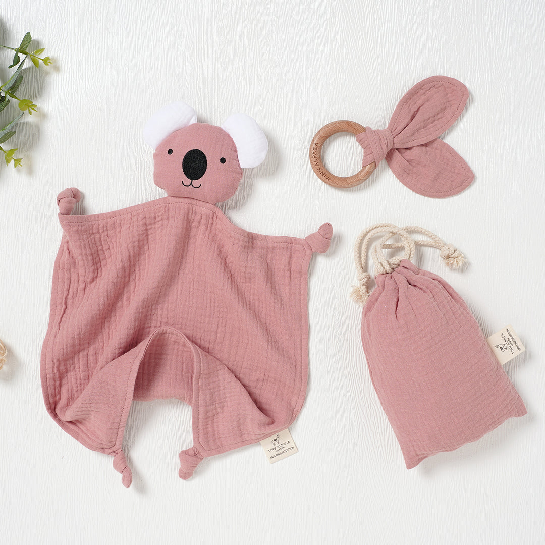 Koala Organic Cotton Security Blanket With Teether | 40x40CM - Tiny Alpaca UK