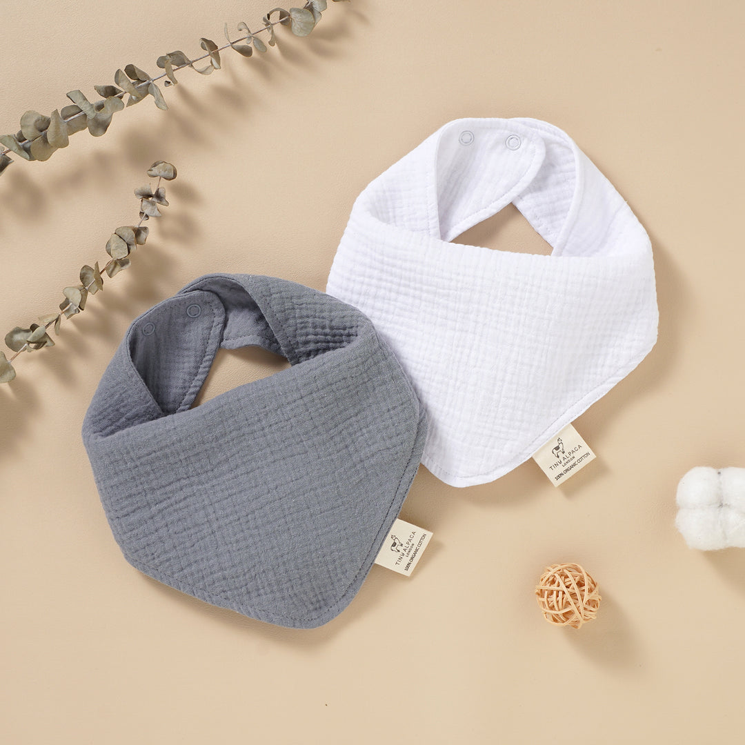 Organic Natural Cotton Dribble Bibs Set of 2 (0-1 Year) (Grey and White) - Tiny Alpaca UK