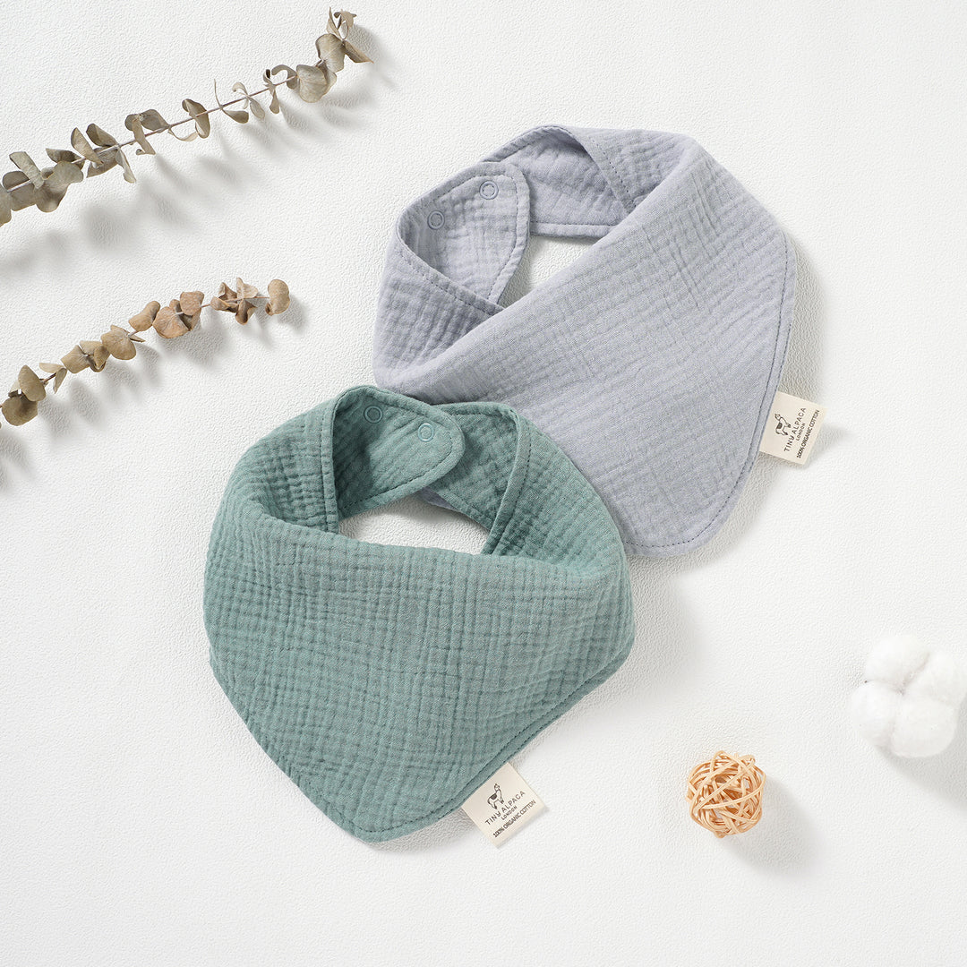 Organic Natural Cotton Dribble Bibs Set of 2 (0-1 Year) (Sage and Ether) - Tiny Alpaca UK