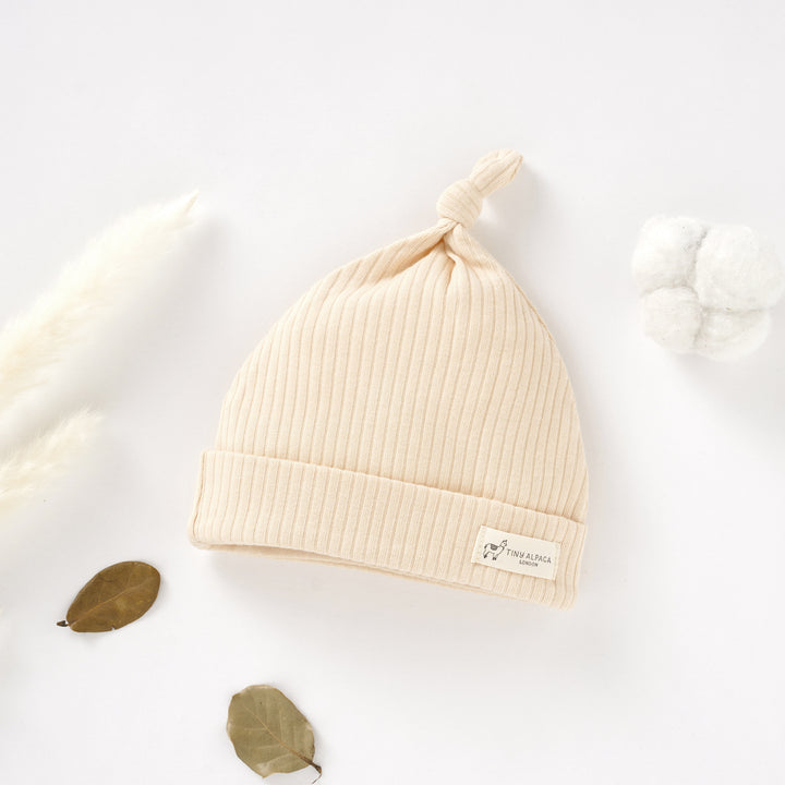 Organic Natural Cotton Ribbed Baby Hats Set of 3 (0-6 months) (Lime, Blush and Cream) - Tiny Alpaca UK