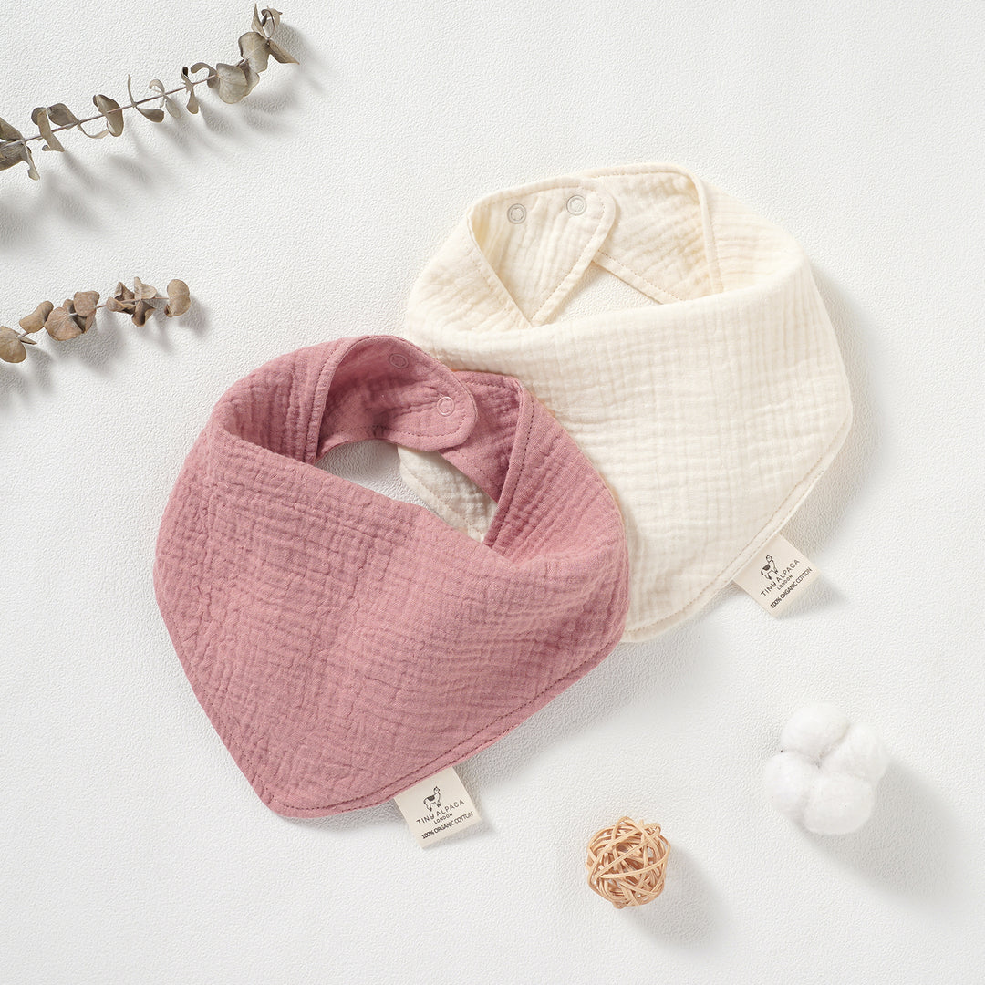 Organic Natural Cotton Dribble Bibs Set of 2 (0-1 Year) (Blush and Cream) - Tiny Alpaca UK