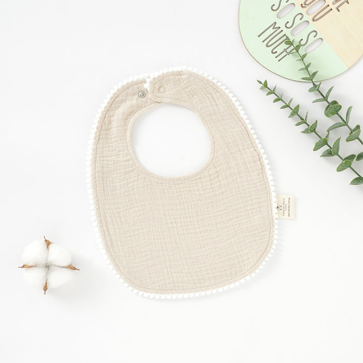 Organic Natural Cotton Pom Pom Dribble Bibs (0-2 Years) - Tiny Alpaca UK