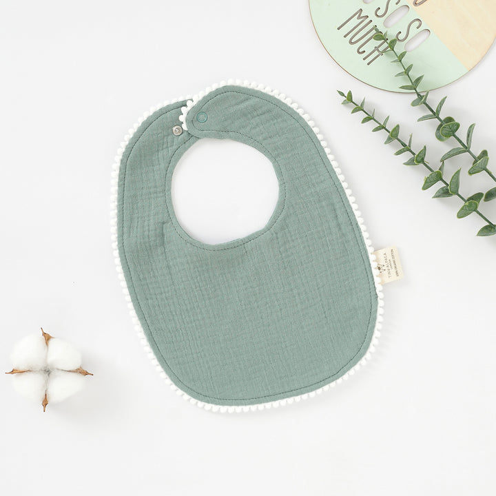 Organic Natural Cotton Pom Pom Dribble Bibs (0-2 Years) - Tiny Alpaca UK